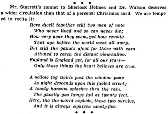 “221B” as it appeared in Charles Collins’ column, Bookman’s Holiday, from January 3, 1943 in the Chicago Tribune.