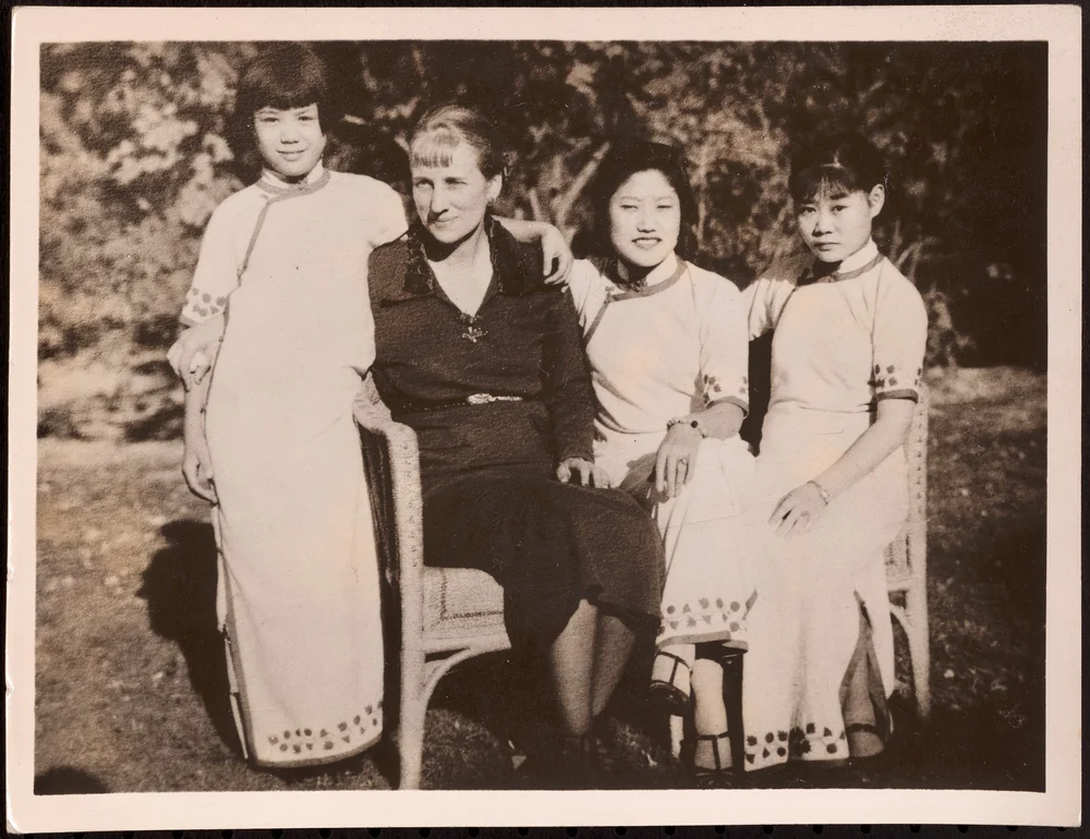 Burton and 3 of her 4 adopted daughters