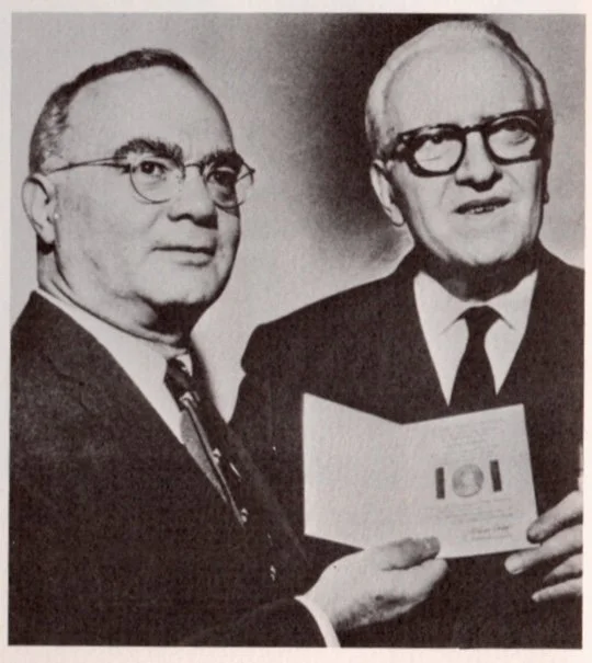 BSI leader Julian Wolff awarding Starrett a Two-Shilling. 1963. From Ruber’s "The Last Bookman."
