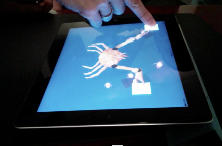 The crab can be controlled by touching dots on screen