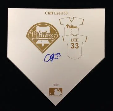 Cliff Lee signed home plate (photo via carlscards.com)