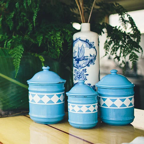 Vintage blue canisters