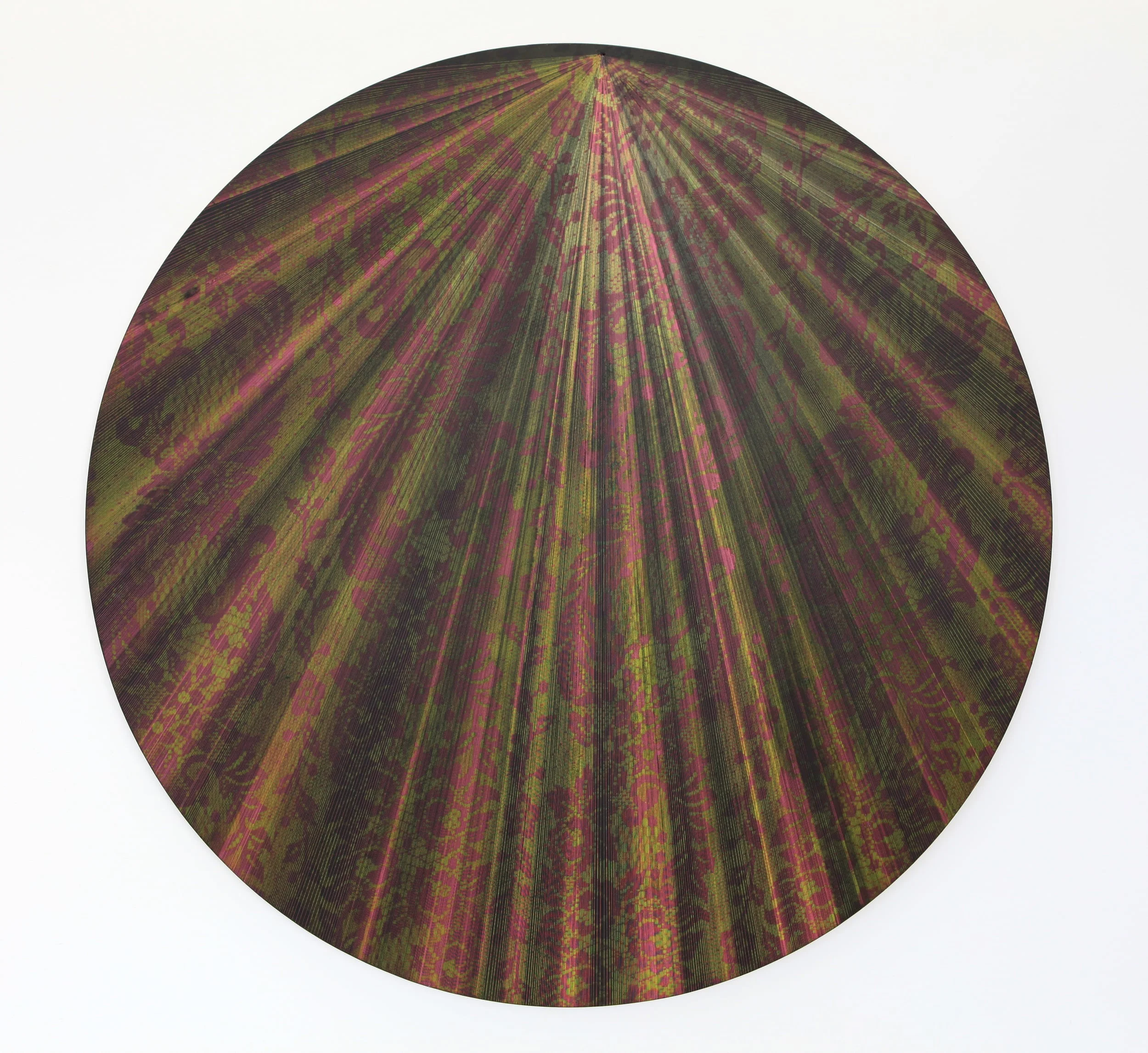  Pink and Green Curtains, acrylic and oil on MDF, 42" diameter, 2015 