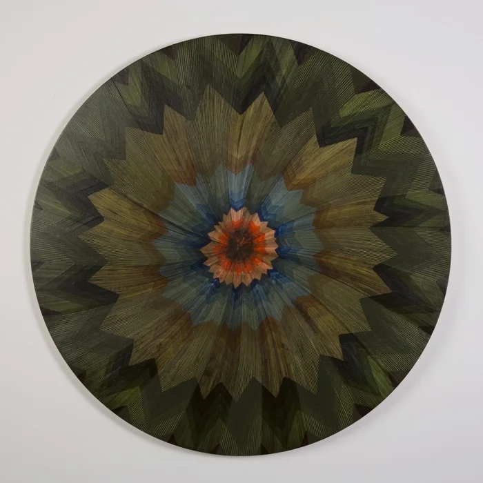 Afghan, acrylic, vinyl and oil paint on wood, 42 x 42", 2018