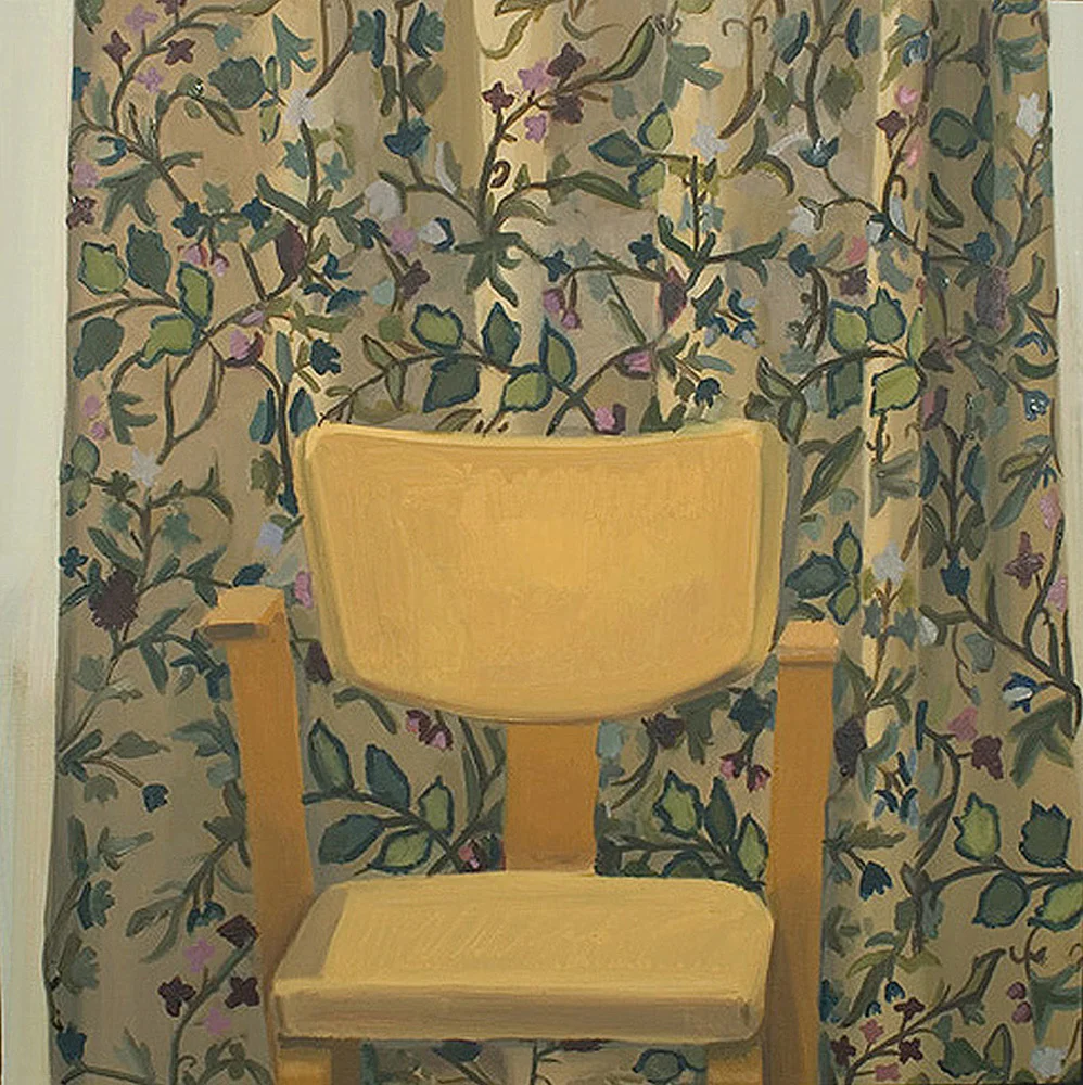 Chair, Crewel Curtains, oil on canvas, 28 x 28 inches, 2006