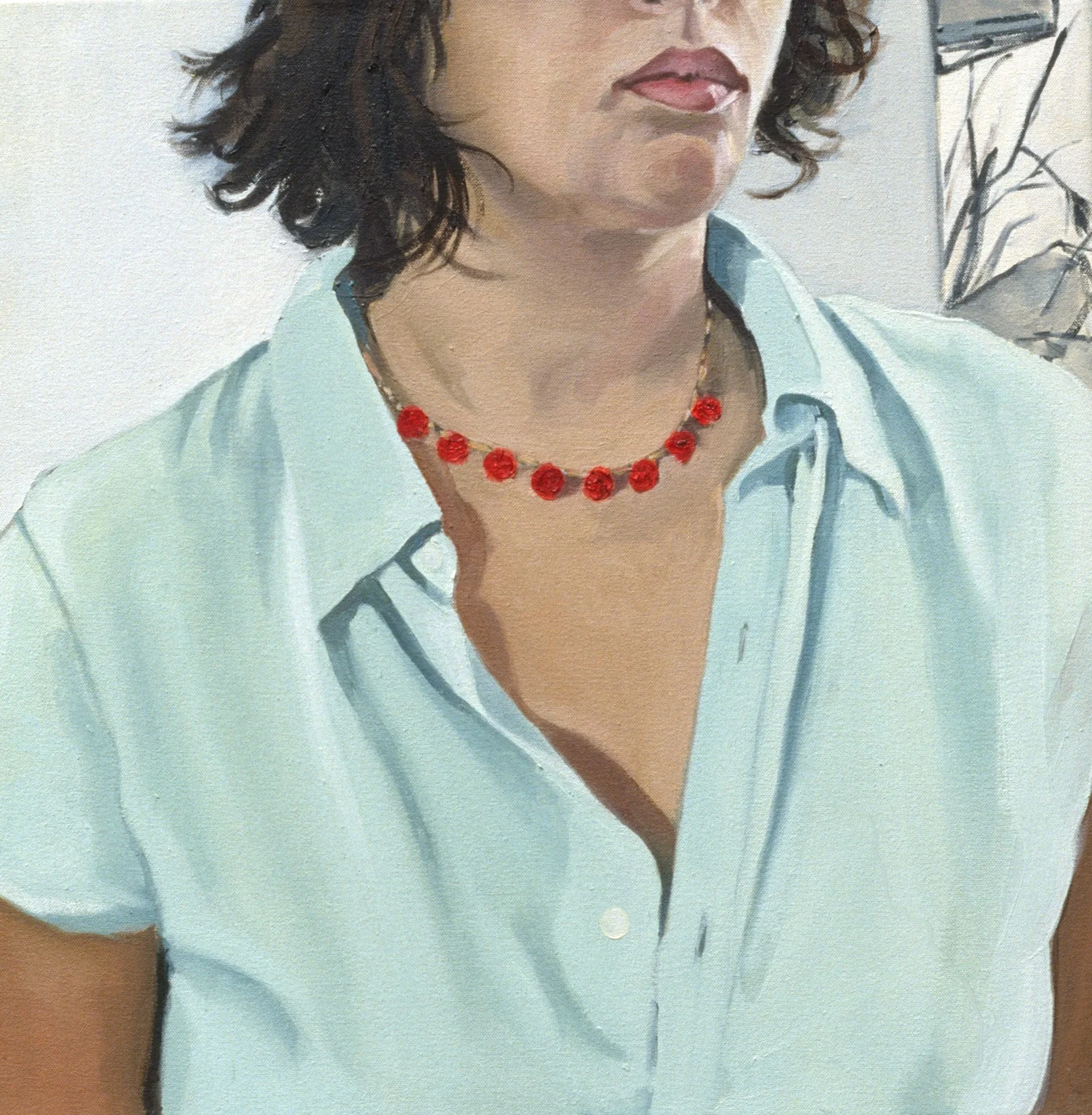 Self Portrait in Red Necklace, 28 x 28 inches, 2001