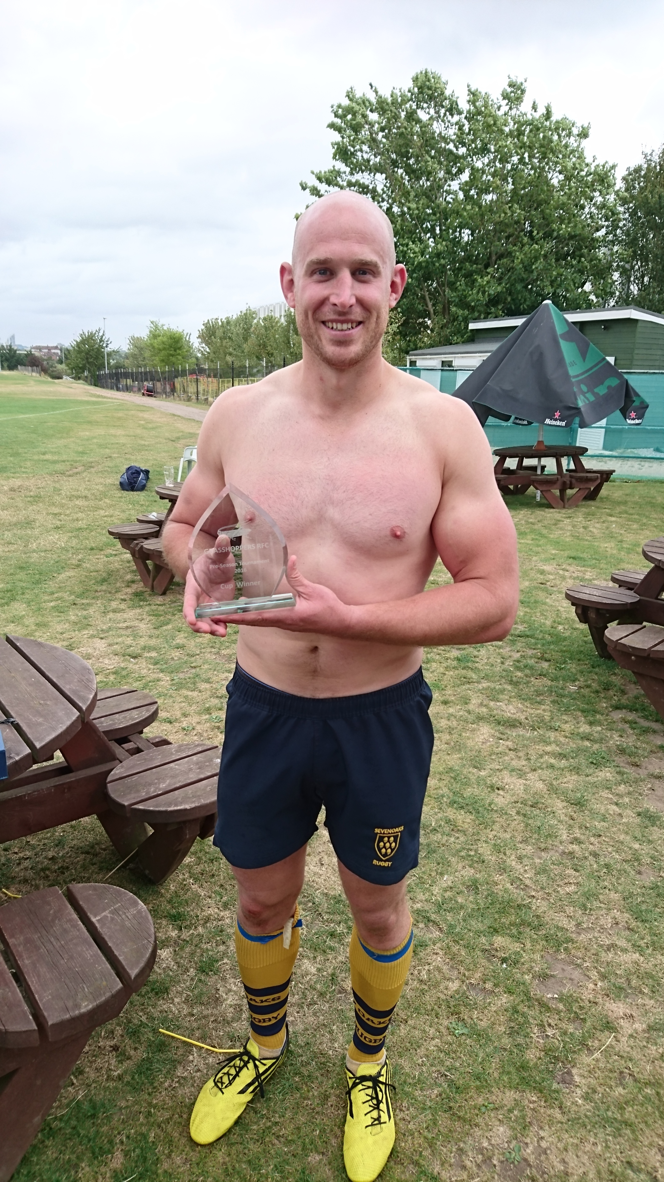  Captain Stuart Coleman with the Grasshoppers Pre-Season Tournament winners trophy