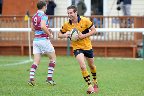 Simon Tree enjoys his second half score in his 101st appearance for the 1st XV. Photo Credit: David Purday 