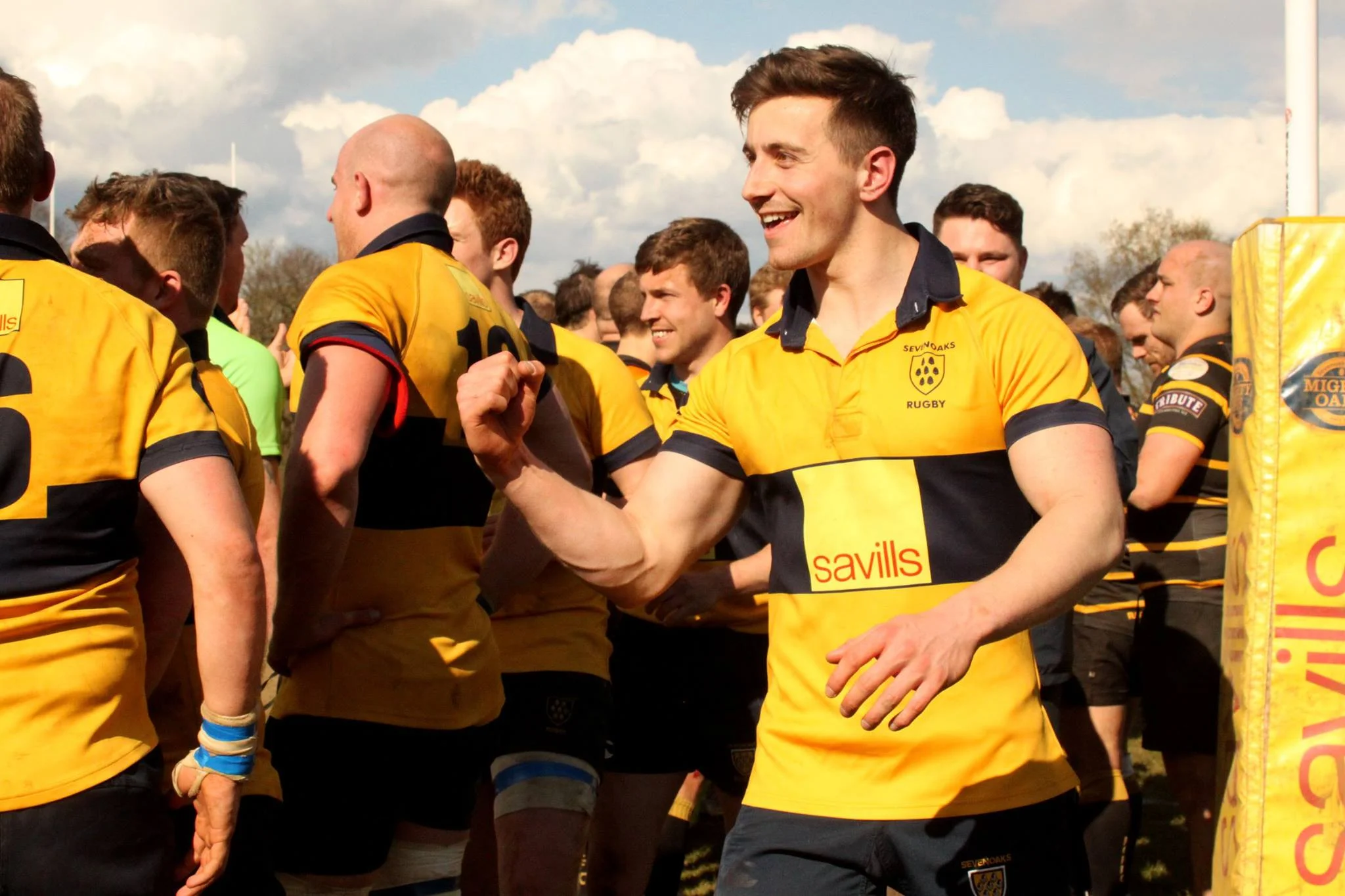 Promotion! Shirtcliff enjoys the post match celebrations after Oaks seal promotion to London South 1. Photo Credit: Hils Everitt