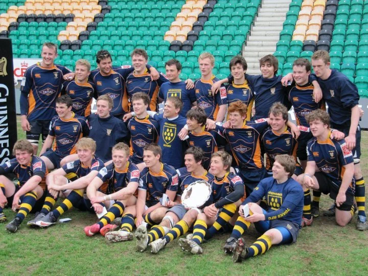 Champions! Shirtcliff and his team mates celebrate winning the National Plate Final at Franklins Gardens