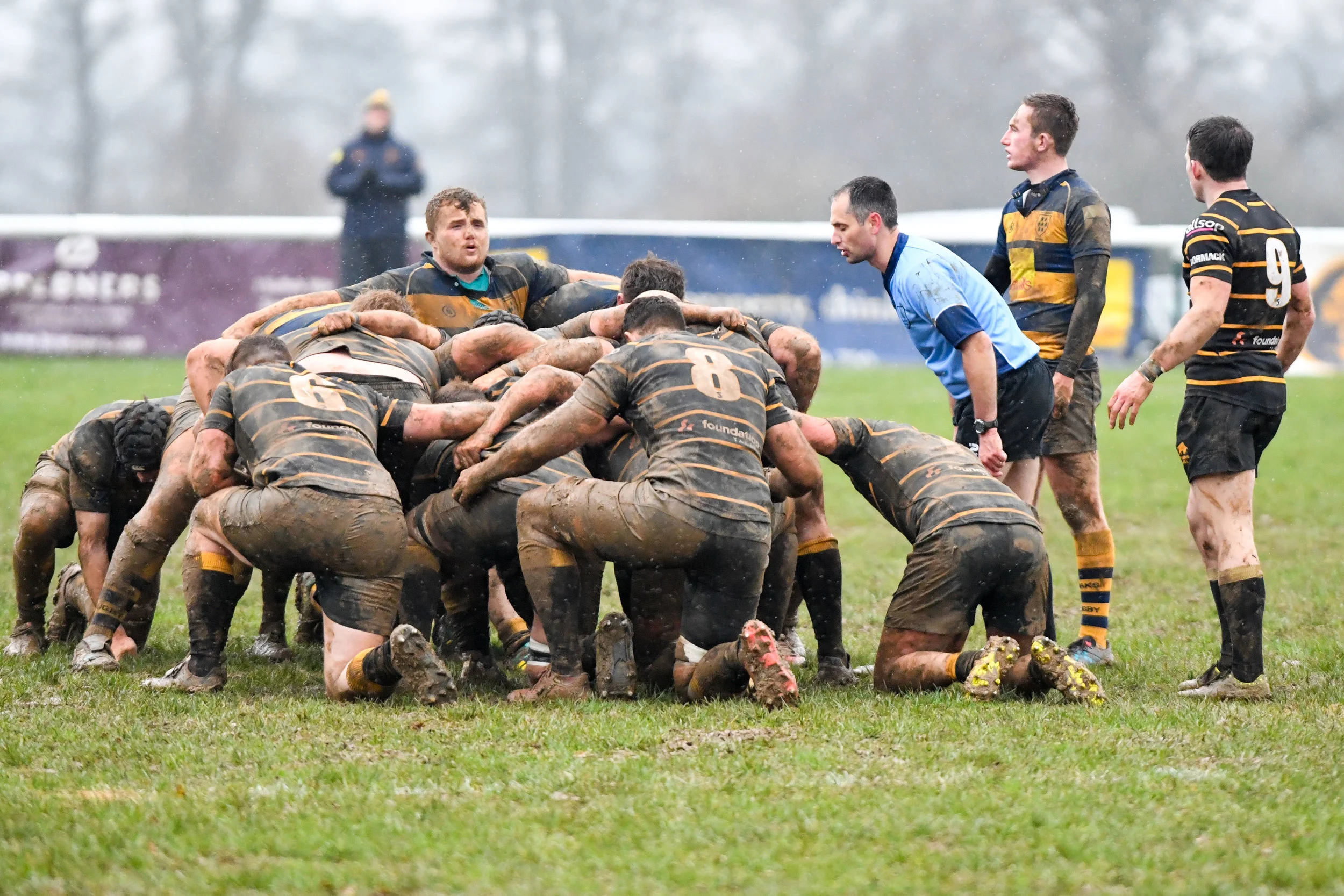 Oaks Scotty Sedgwick prepares to pack down for another scrum against London Cornish. Photo Credit: David Purday