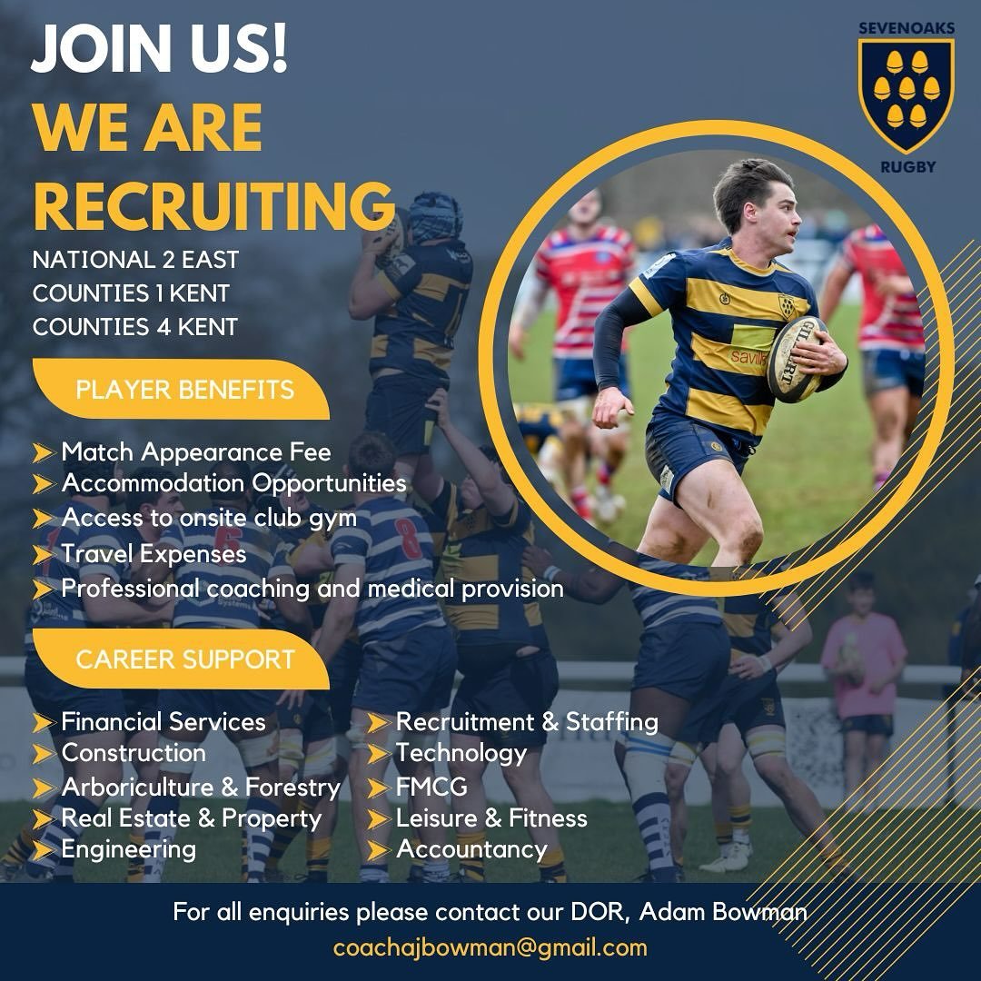 Join Sevenoaks RFC &ndash; Senior Men&rsquo;s Recruitment

Sevenoaks Rugby Club are recruiting players of all levels. Whether you&rsquo;ve played semi-professional rugby, aim to compete in National League Rugby, or seek high-quality rugby in regional