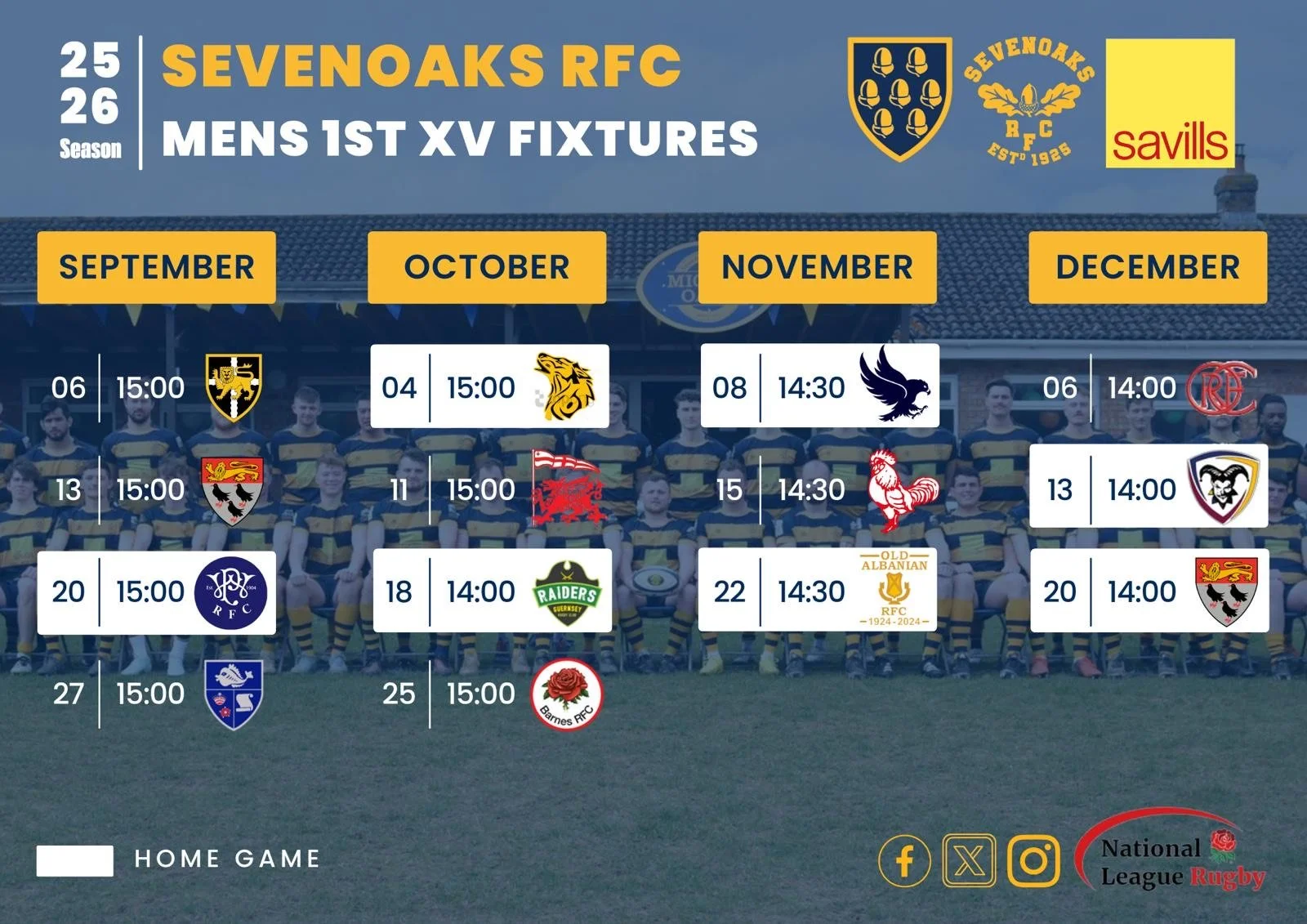 Men's 1XV Fixtures 2025/26