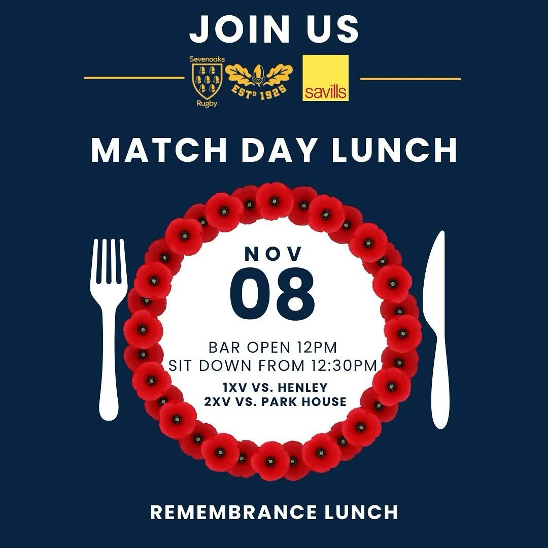 Join us for our Remembrance Lunch, and a Double-Header, this Saturday at The Paddock!🏰🏟️

✅1XV vs. Henley - 2pm KO
✅2XV vs. Park House - 2pm KO

Bar open from 12pm, followed by a sit down meal at 12:30pm:&nbsp;

🥣Cauliflower and St Agur soup serve