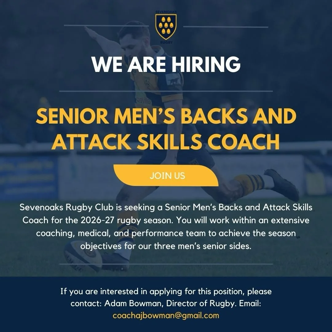 Sevenoaks Rugby Club is seeking a Senior Men&rsquo;s Backs and Attack Skills Coach for the 2026-27 rugby season. You will work within an extensive coaching, medical, and performance team to achieve the season objectives for our three men&rsquo;s seni