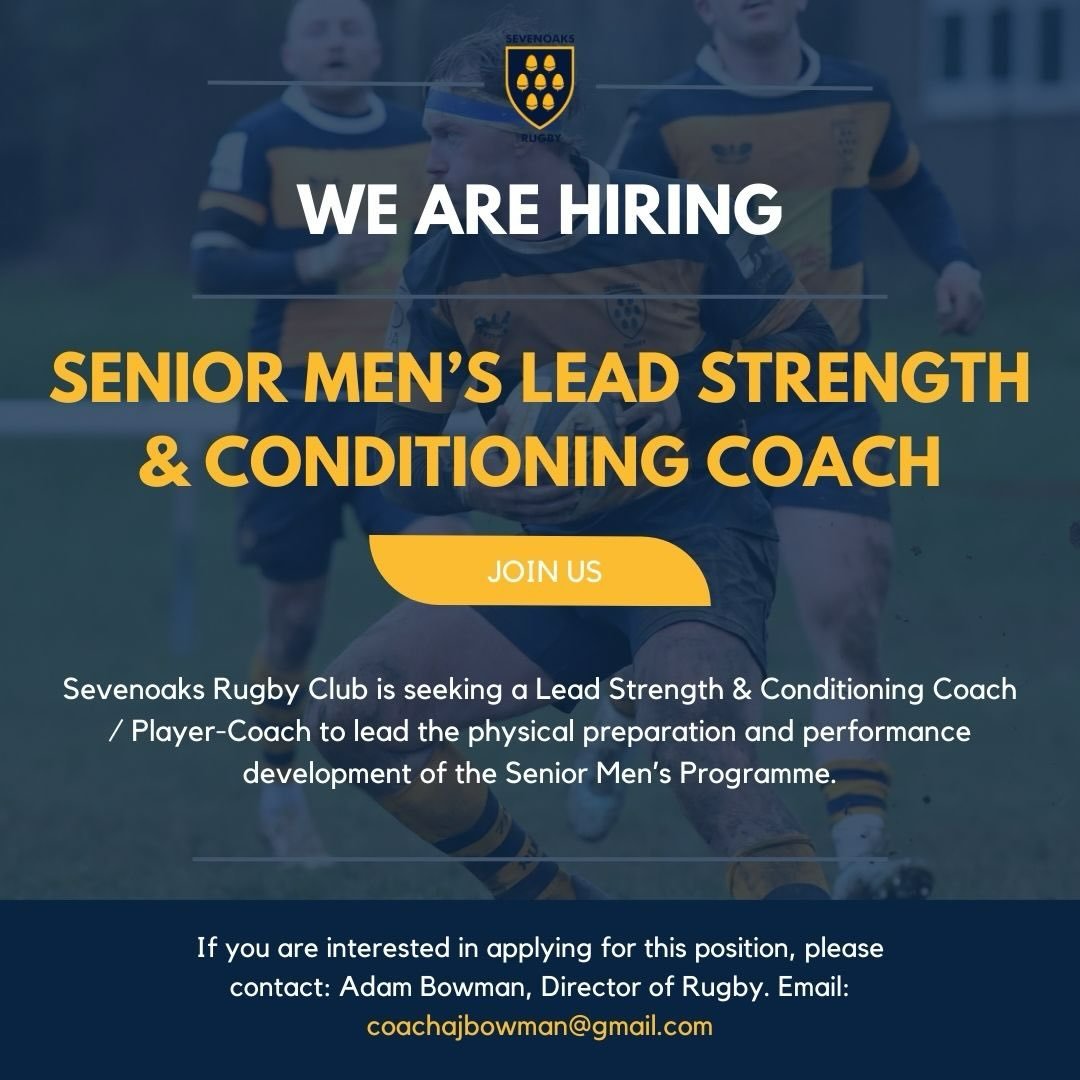 Sevenoaks Rugby Club is seeking a&nbsp;Lead Strength &amp; Conditioning Coach / Player-Coach&nbsp;to lead the physical preparation and performance development of the&nbsp;Senior Men&rsquo;s Programme.

The successful applicant will join during the&nb