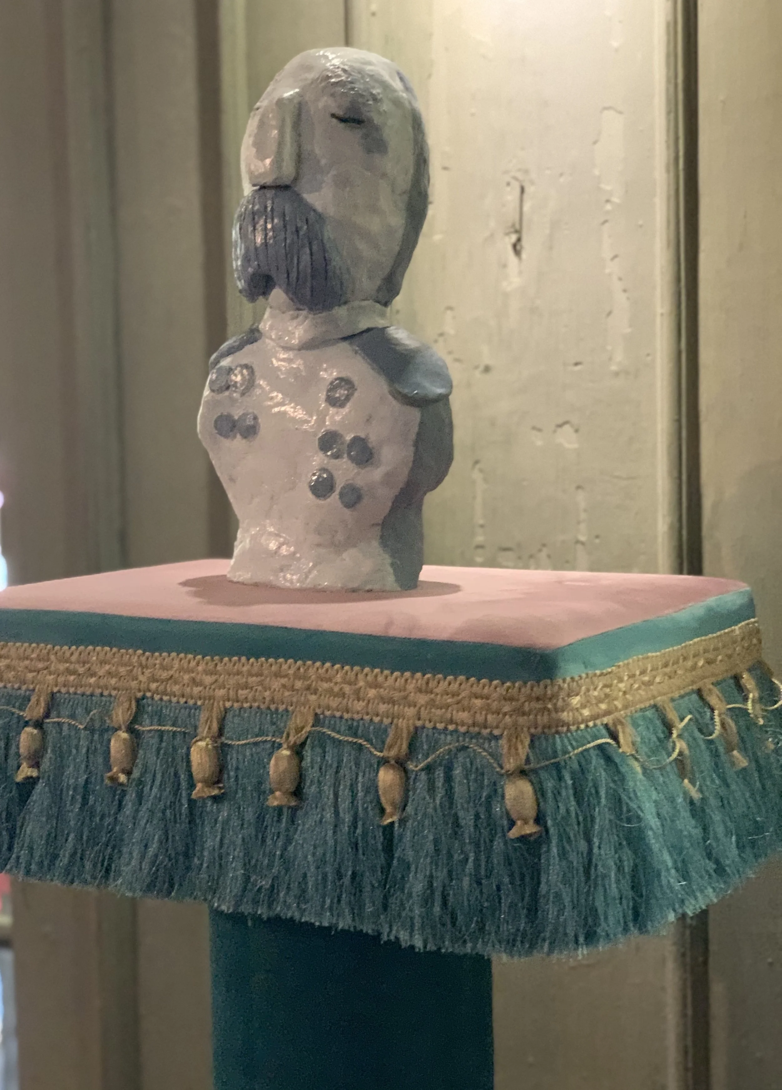   Very Important Leader II,  Clay, Velvet, Lace, and foam pillar, Dimensions variable, 2020  