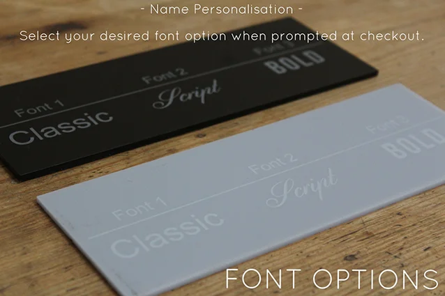 name engraved font options for your acrylic perspex portfolio album