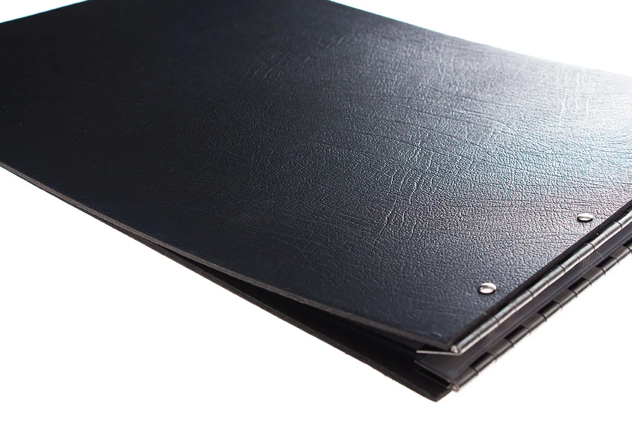 A3 landscape artists portfolio in black featuring stainless steel hinges to bind your work