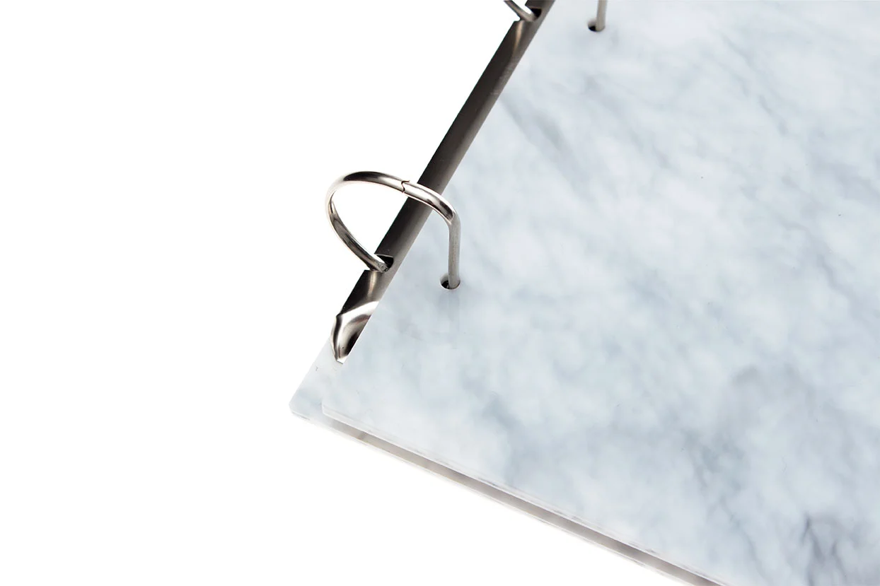 white and grey effect marble portfolio made of acrylic perspex