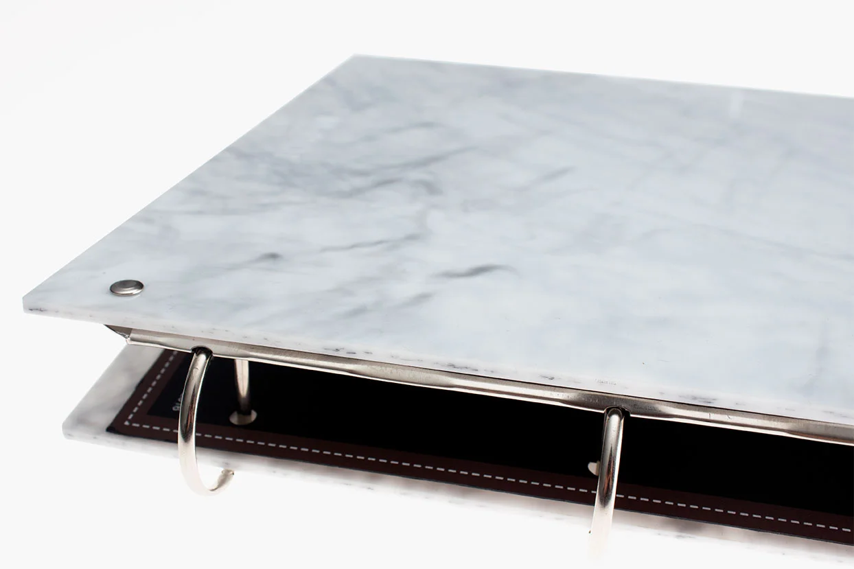 Side view of a marble design white grey portfolio in A3