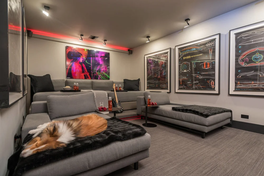 Before After A Typical Garage Becomes Vibrant Home Theater B G Design Inc Miami Home Theater, Garage Home Theater