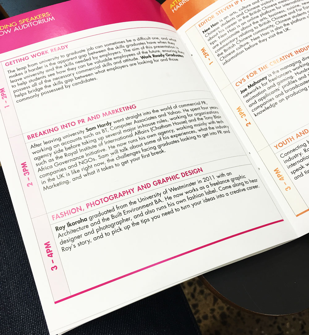 I haven't yet managed to get a picture of me talking, so here's a pic of the Creative Careers Fair brochure.
