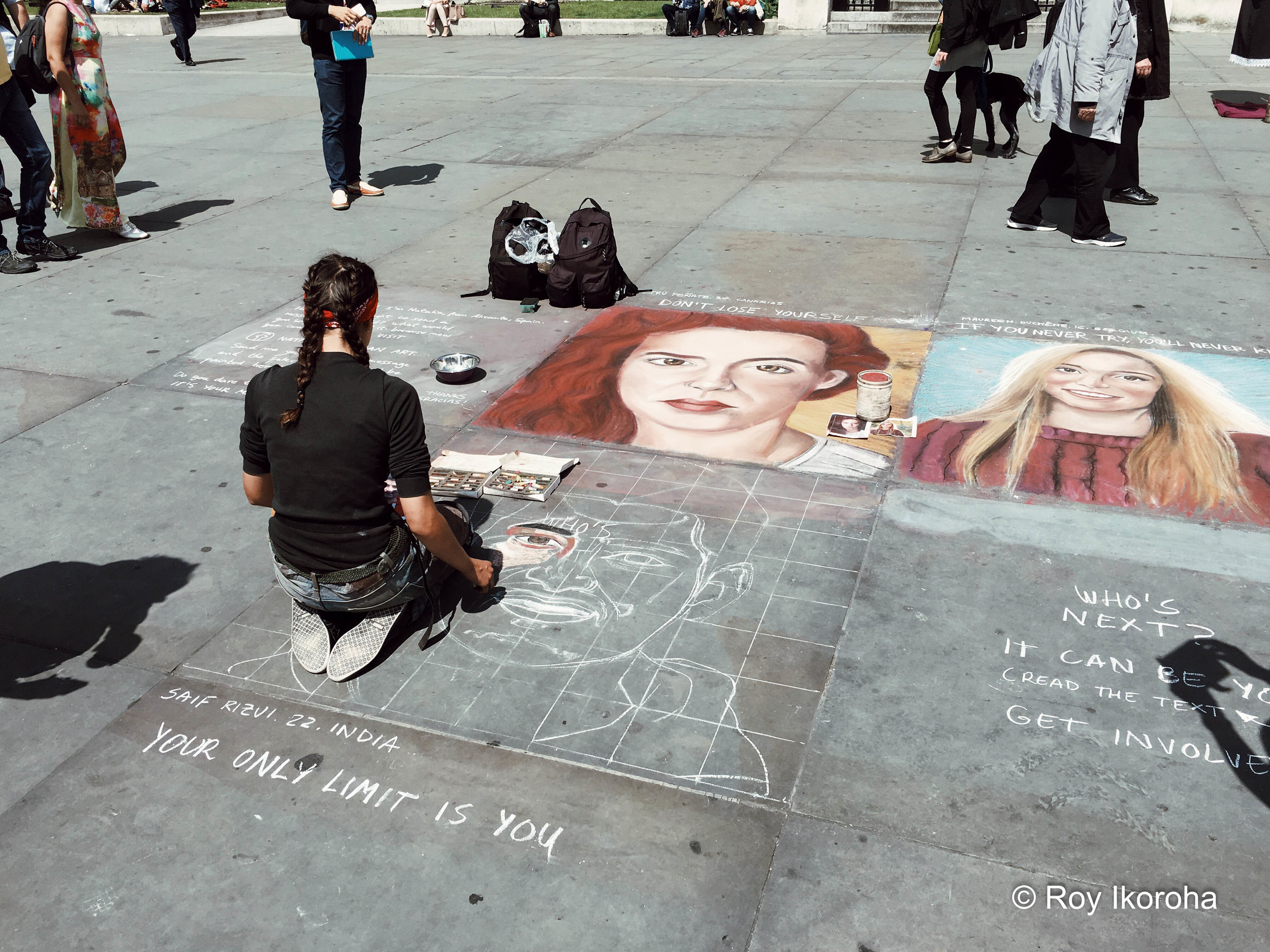Artist developing her artwork in Trafalgar Square. "Your Only Limit Is You" by the way ;) 