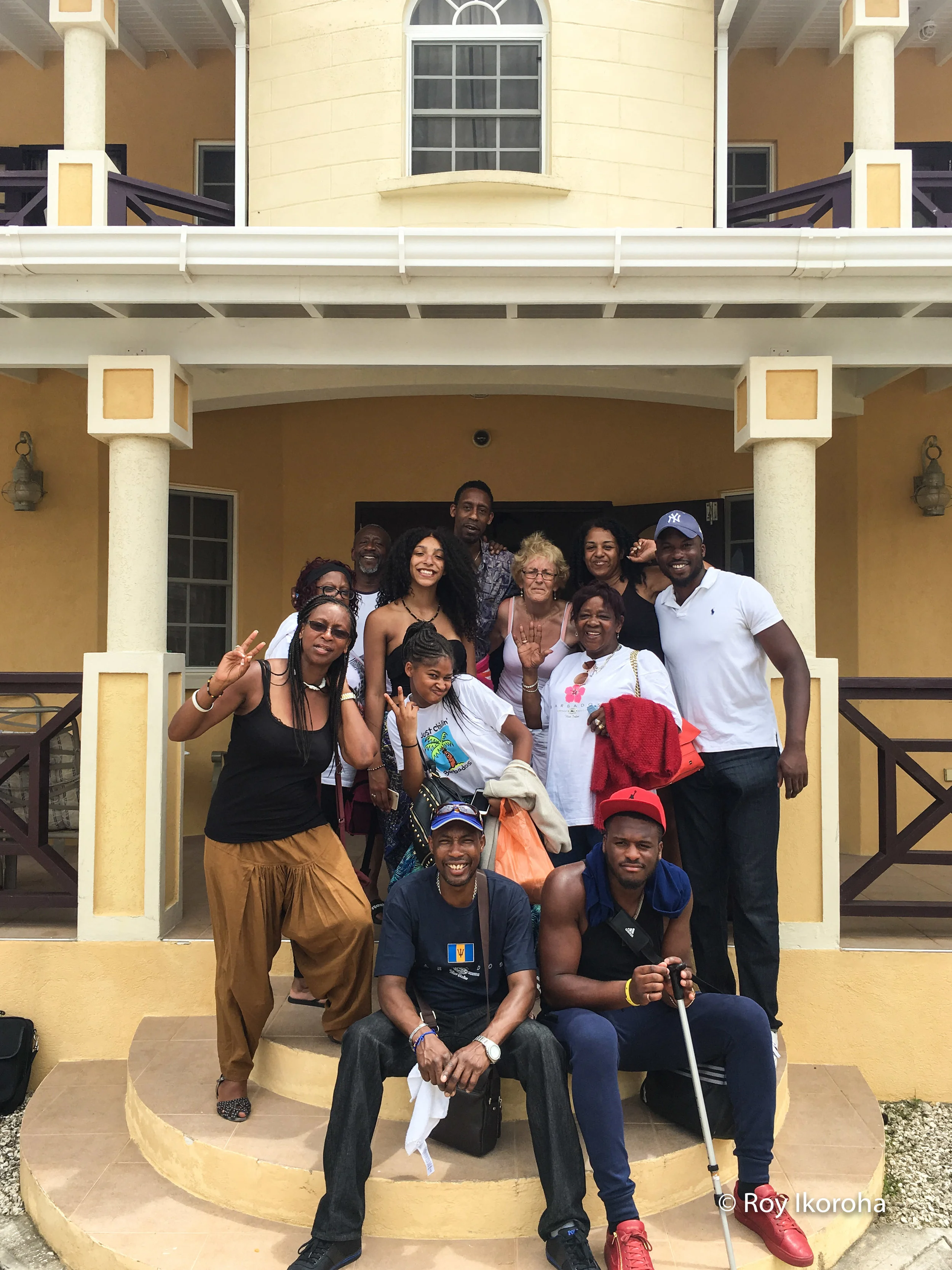 The family outside our villa, Barbados