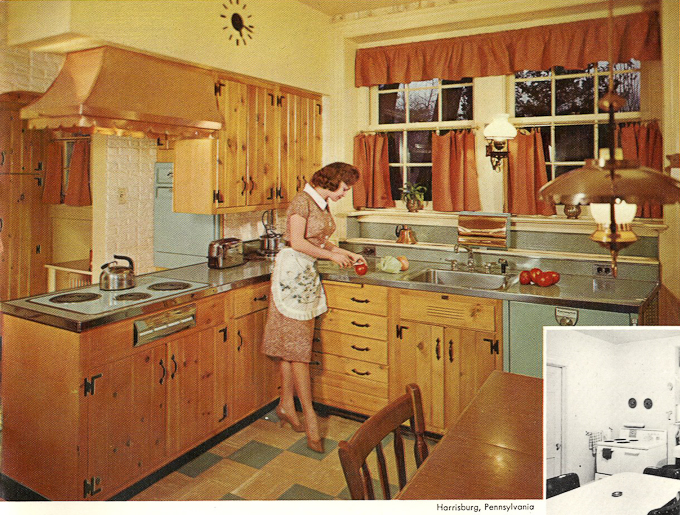 WAY BEFORE: Vintage Wood-Mode Kitchen cabinets like those preserved in the Perl Residence