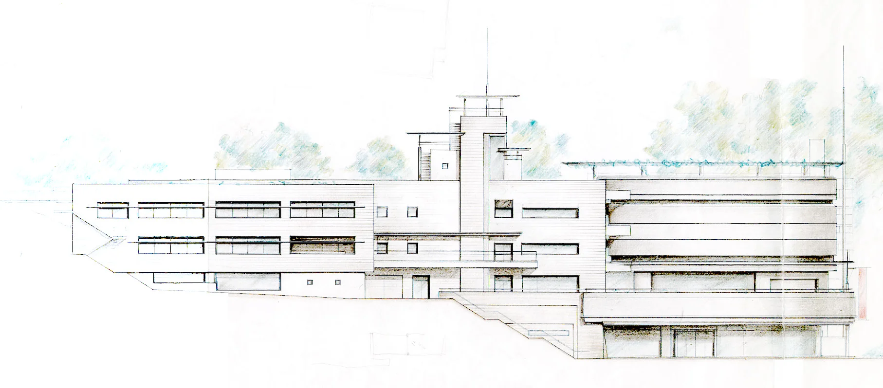   IKEGAMI CITY HALL COMPLEX   Facade sketch, Tokyo, Japan 
