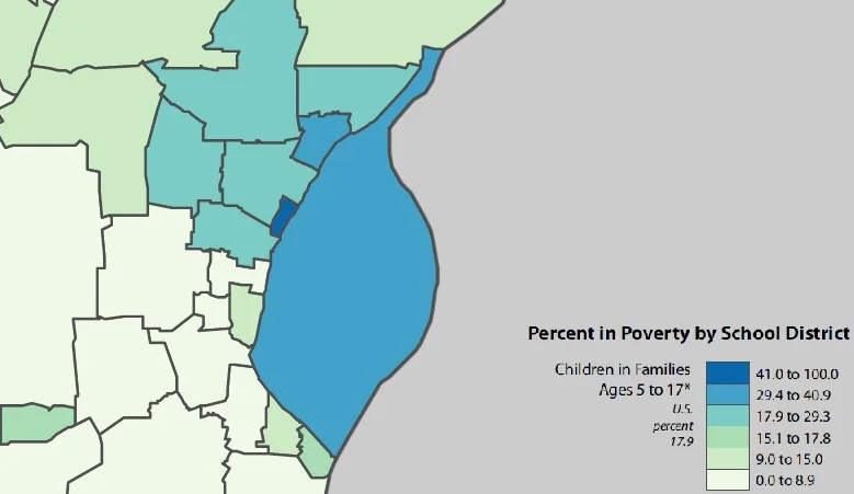 Source: US Census . Darker colors indicate higher poverty levels in each St. Louis area school district
