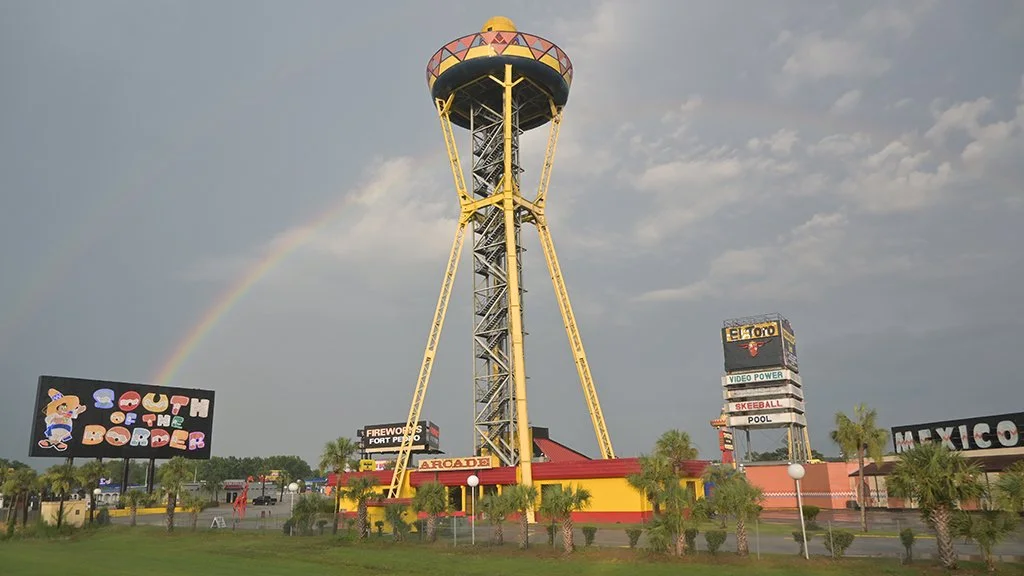 A rainbow appears over South of the Border as storms moved through during production of the CSX America 250 Executive Train documentary.