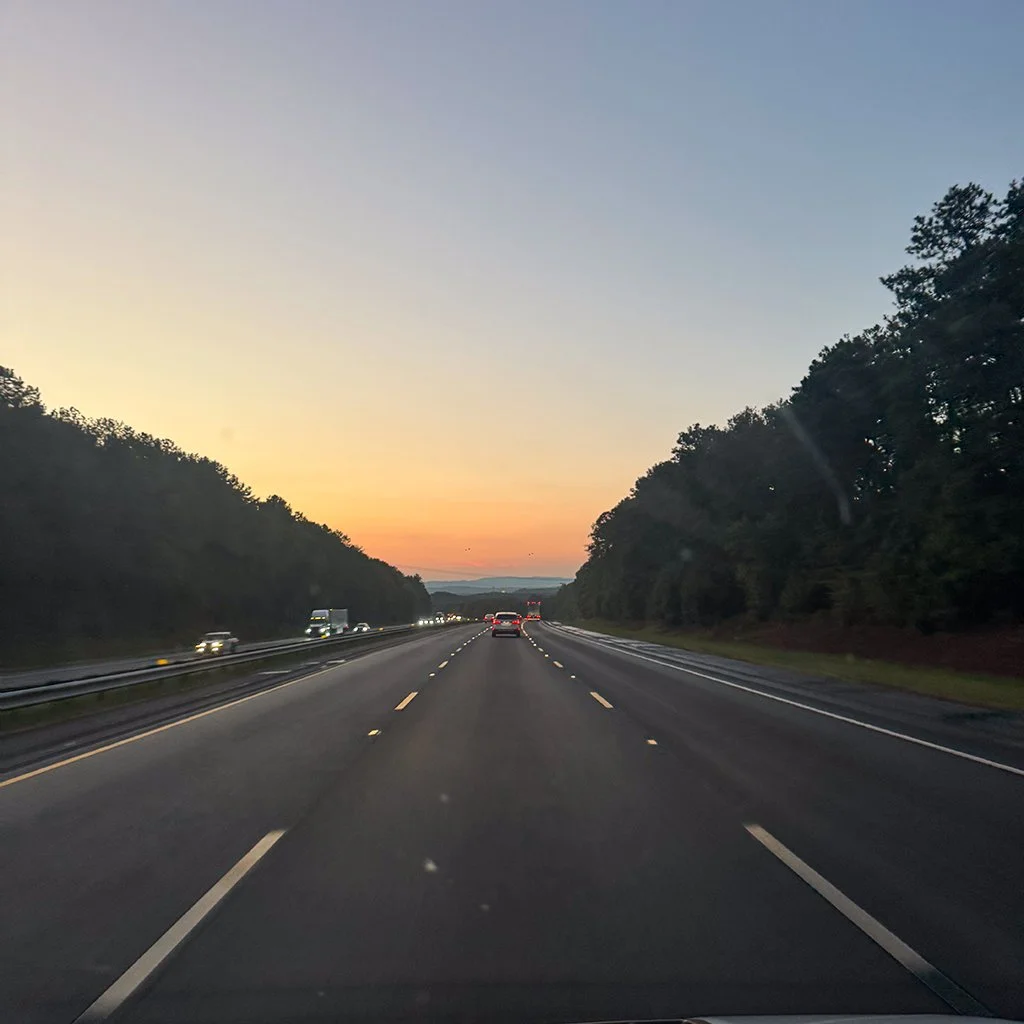 Sunset highway drive from Atlanta to Bowling Green, Kentucky, after the PGA TOUR Championship.