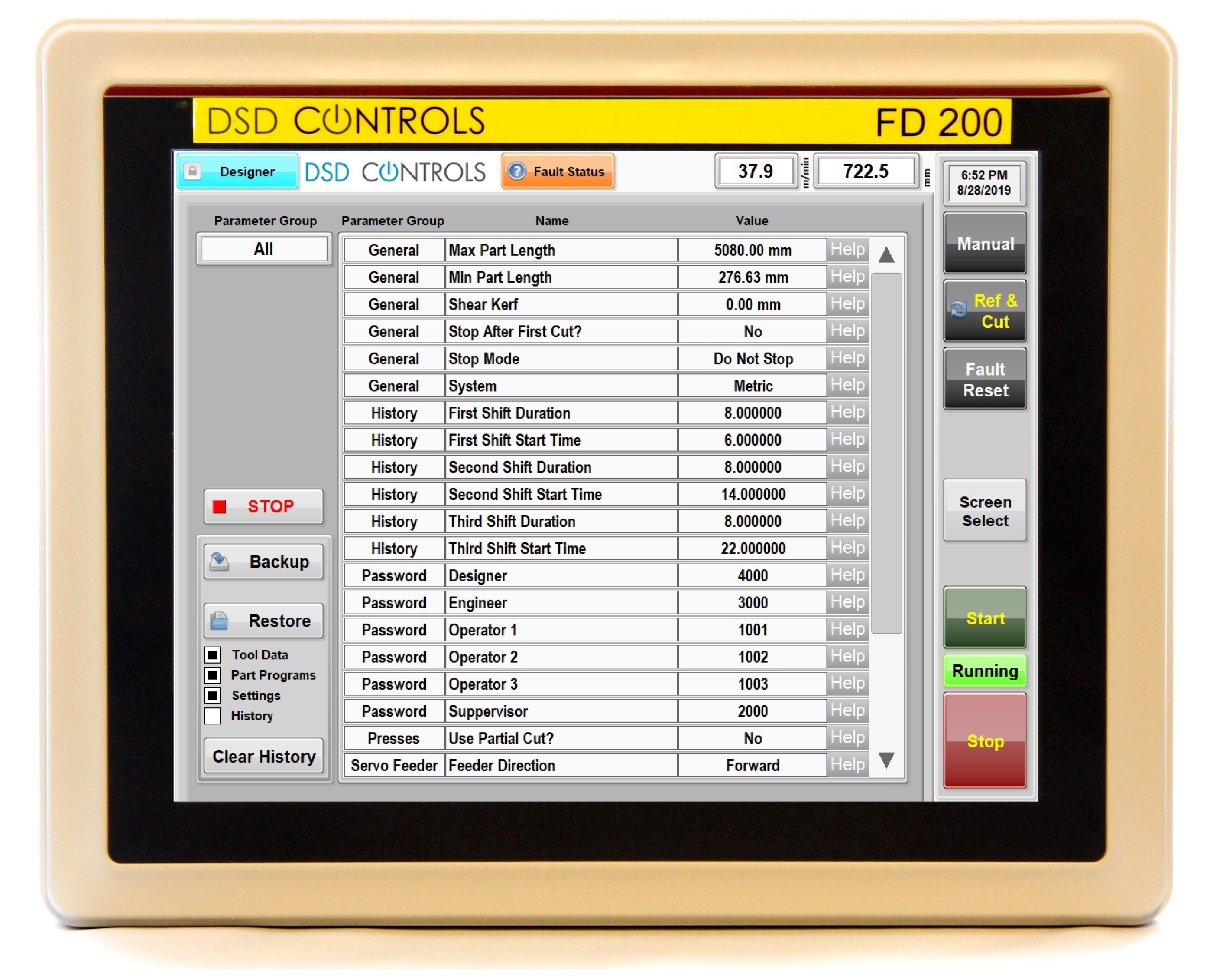 FD200 - Settings Screen