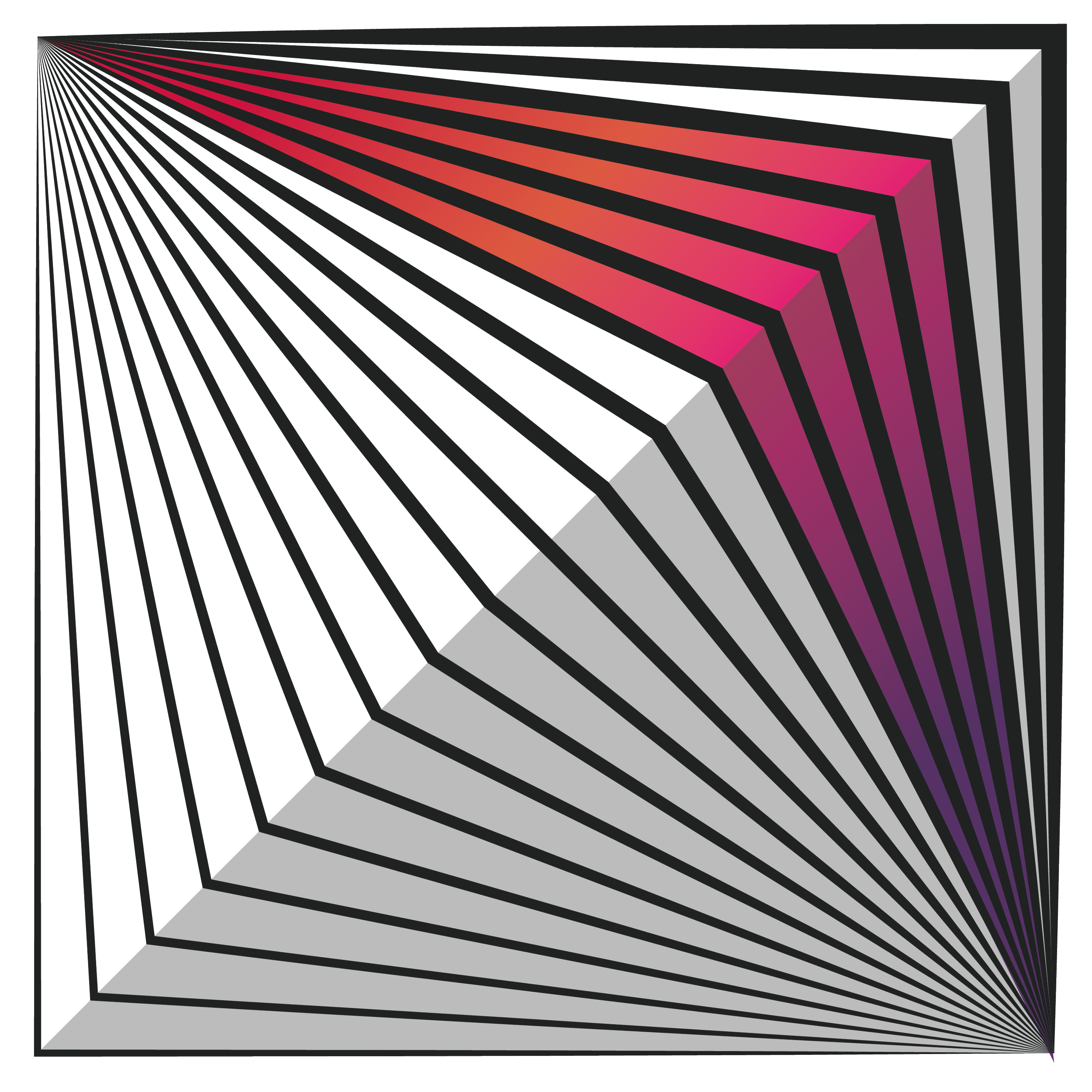 3D directional arrow with a red gradient, pointing to the right, surrounded by a series of black lines and white lines that create a sense of movement and depth.