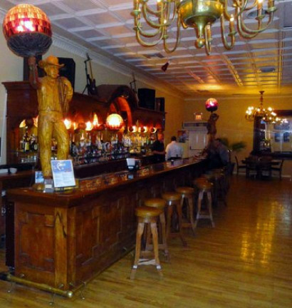 The carved bar of the former Tulie Cafe building now occupied by the Grill 49 Gastropub.