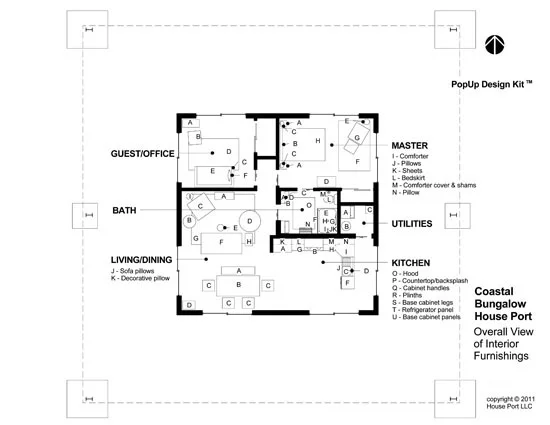 Coastal Interior Design Kit The Interior House Port Design Kit includes: Overall Furnishings Layout All furnishing elements are keyed with letters that correspond to the Order Information List.