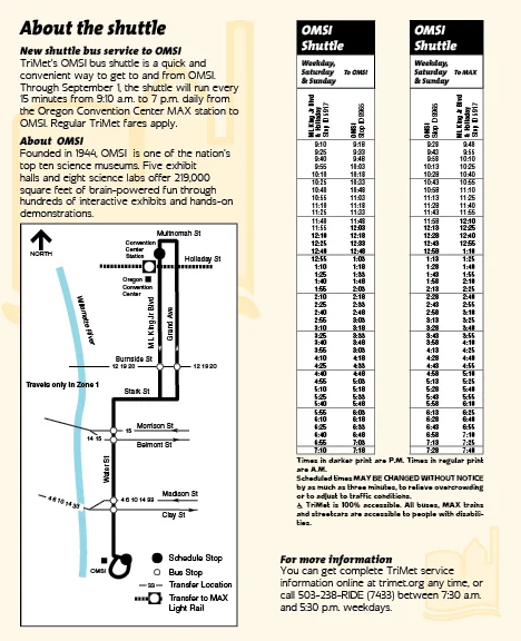 TriMet | OMSI Shuttle Brochure Inside