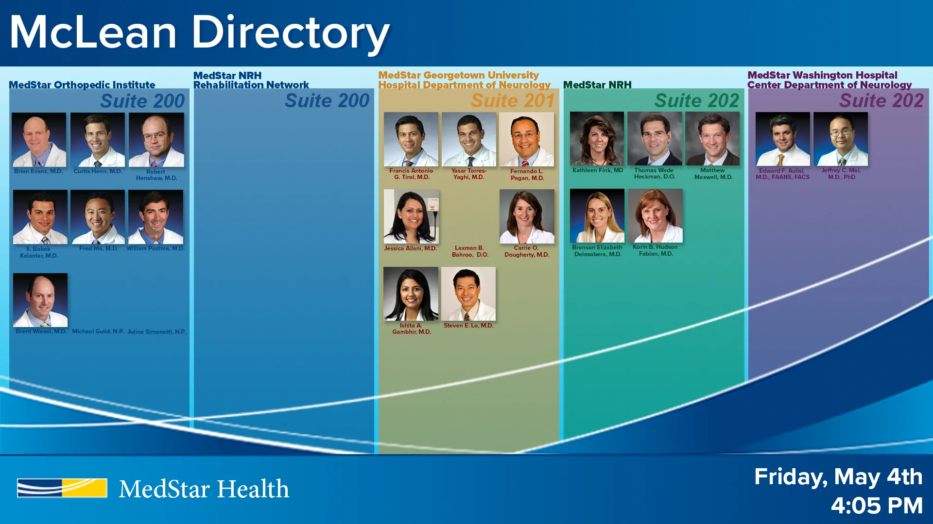 McLean Directory: Color coded to indicate suites and offices.