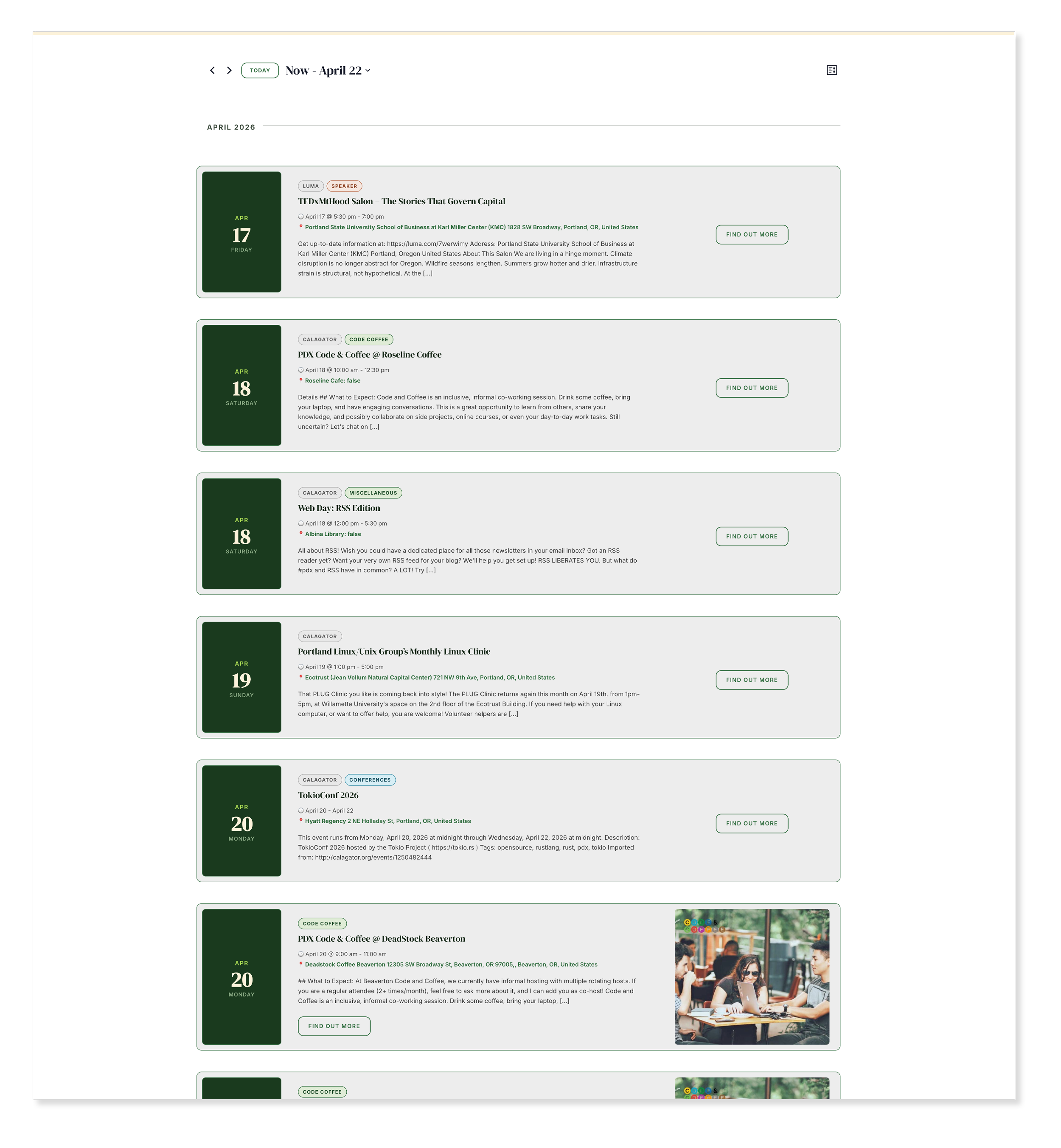 Event detail page