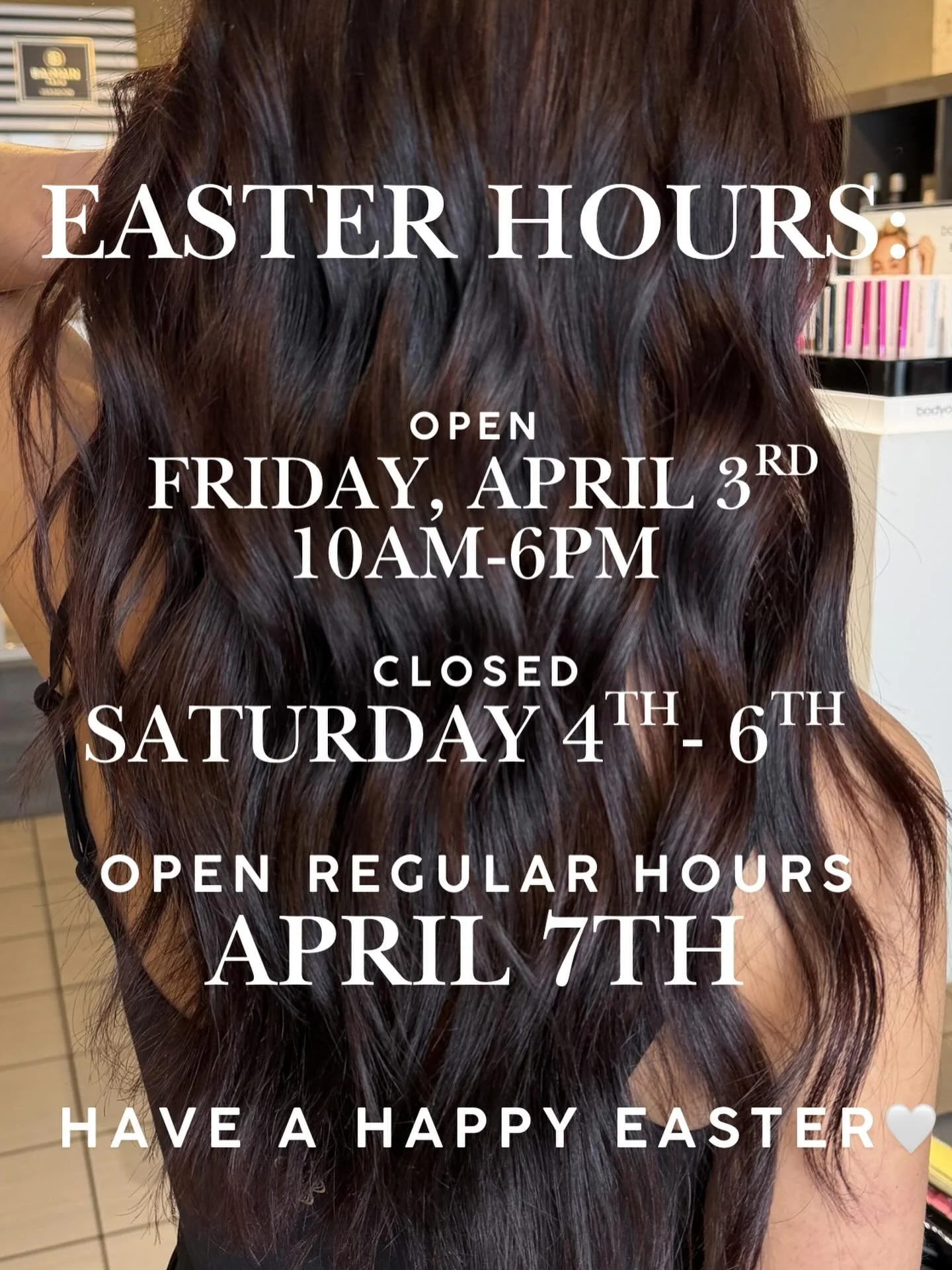 Happy Easter weekend 🐰💐
We&rsquo;re open Friday 10&ndash;6, then taking a little break Saturday&ndash;Monday.
Back in the salon Tuesday, April 7th!
Hope you all have the sweetest long weekend 🤍