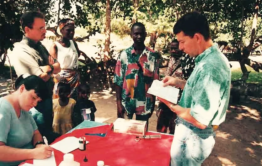 An early CRI team holds a medical camp in Mozambique (2002)
