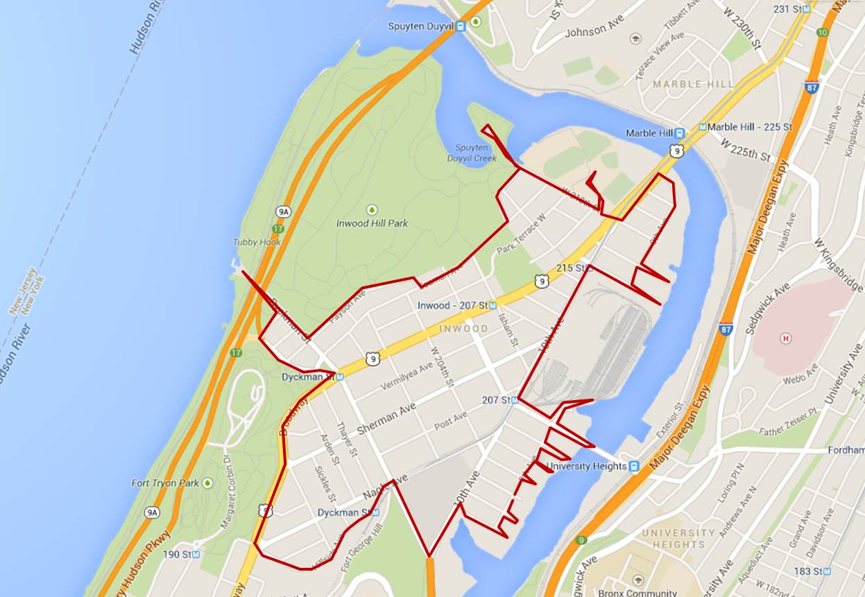 Today's walk (everything inside the red line)