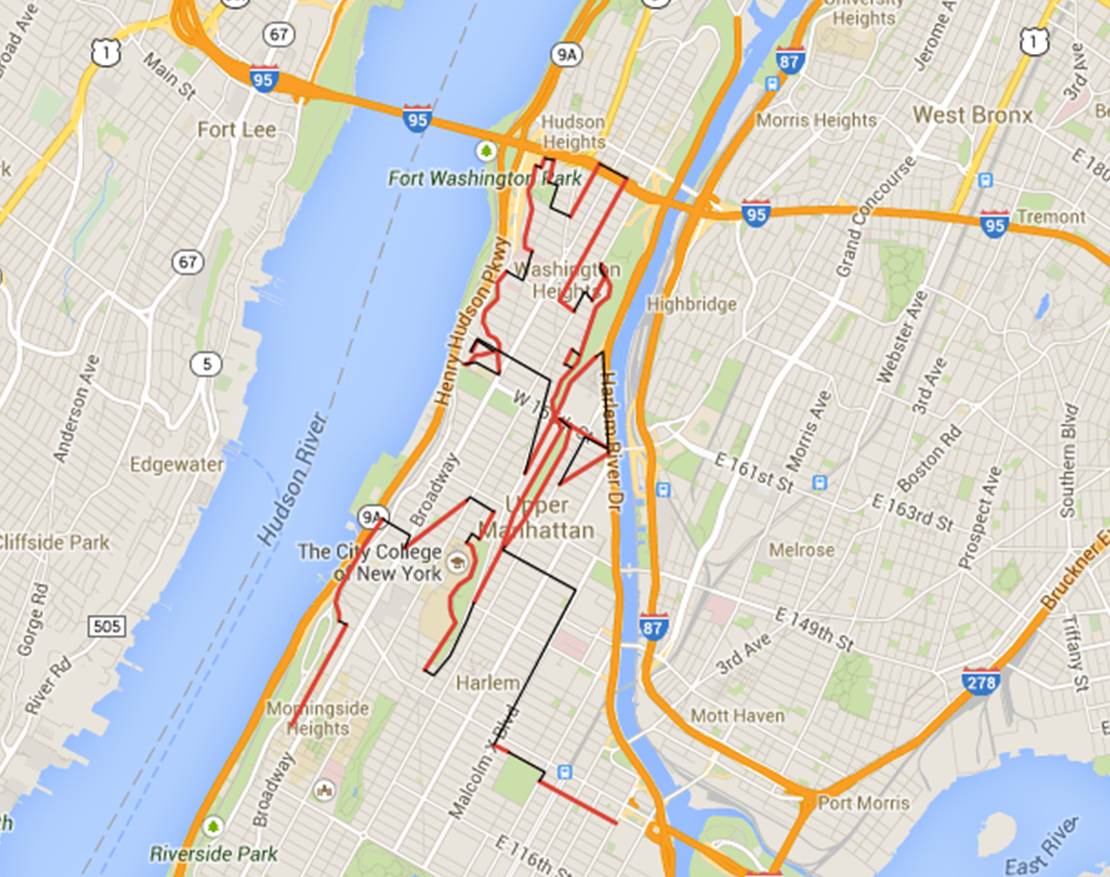 Today's walk (previously un-walked sections in red)