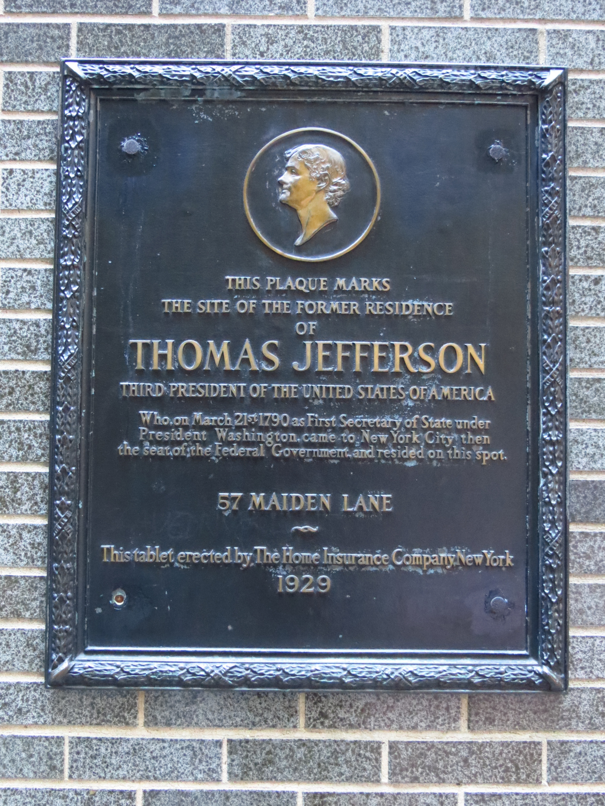 Former home of Thomas Jefferson (who hated New York)