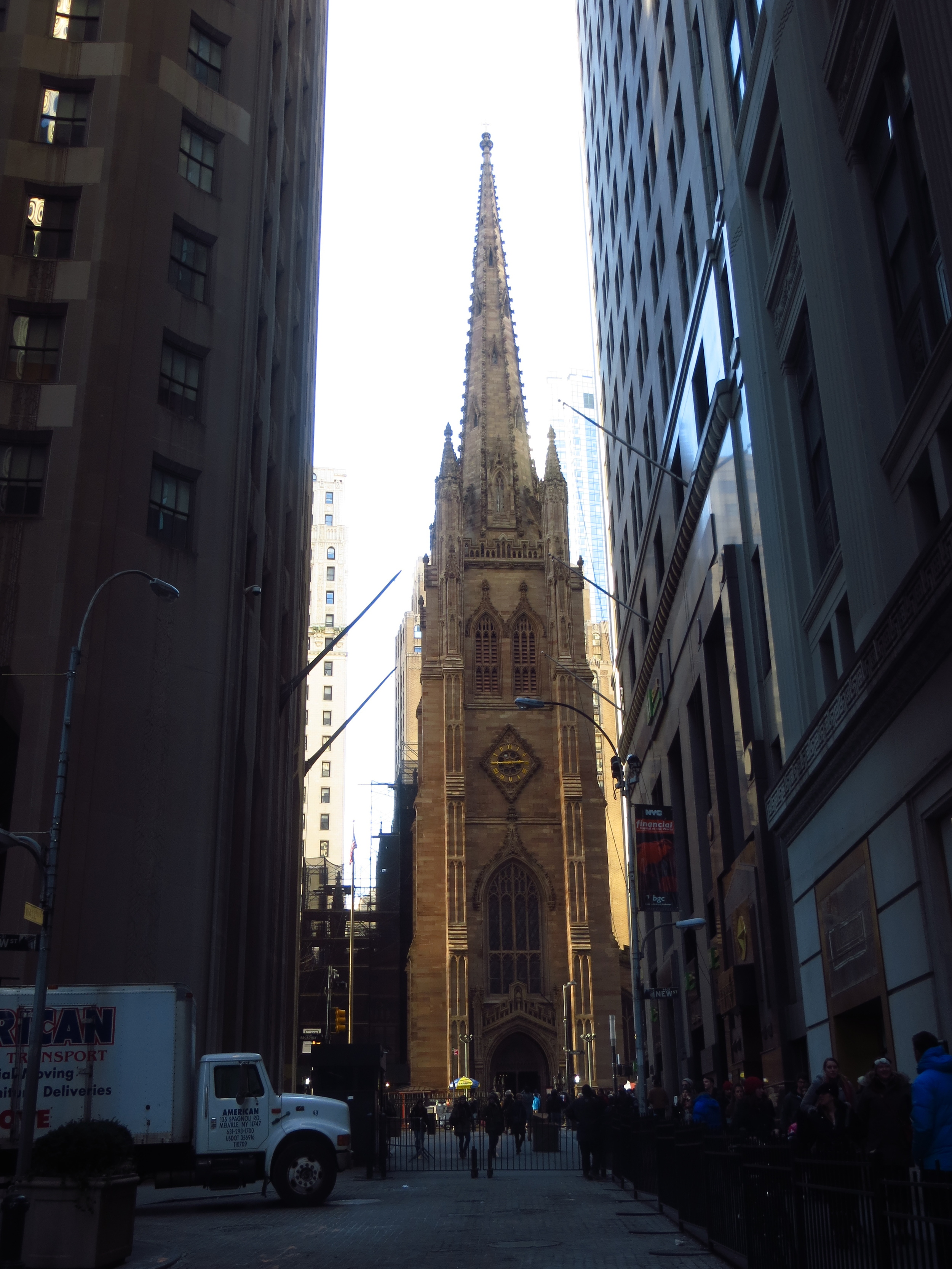 View of Trinity Church down Wall St.