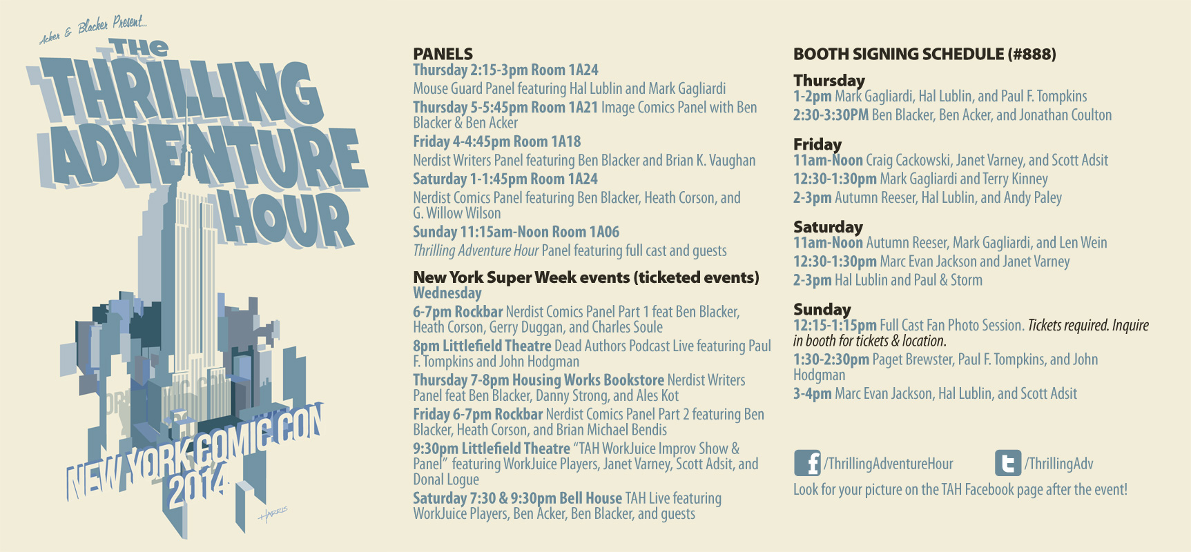 Schedule card (front and back shown here).