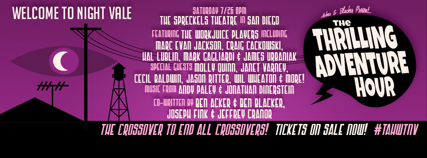 Facebook cover for their live show in San Diego during Comic-Con, a crossover show with the podcast Welcome to Night Vale.