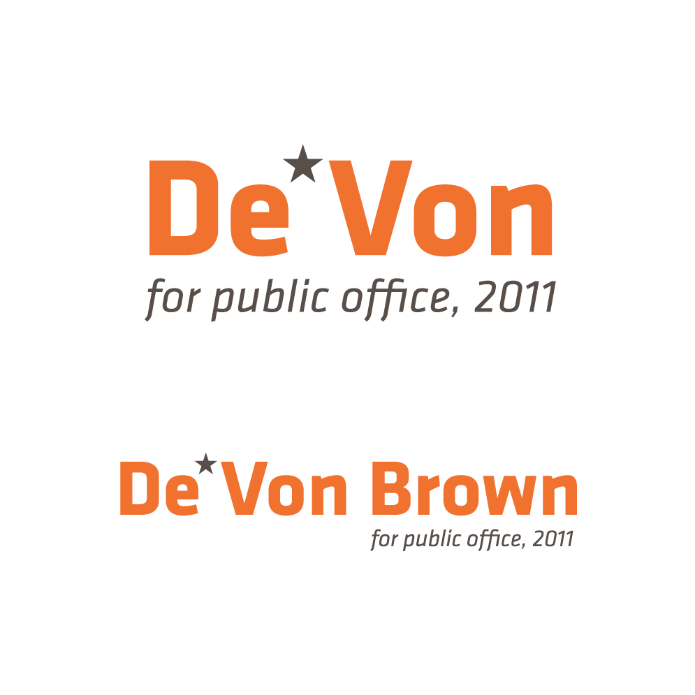 De'von Brown for City Council, 2011. The campaign represented a youthful Black Male entering politics for the first time.